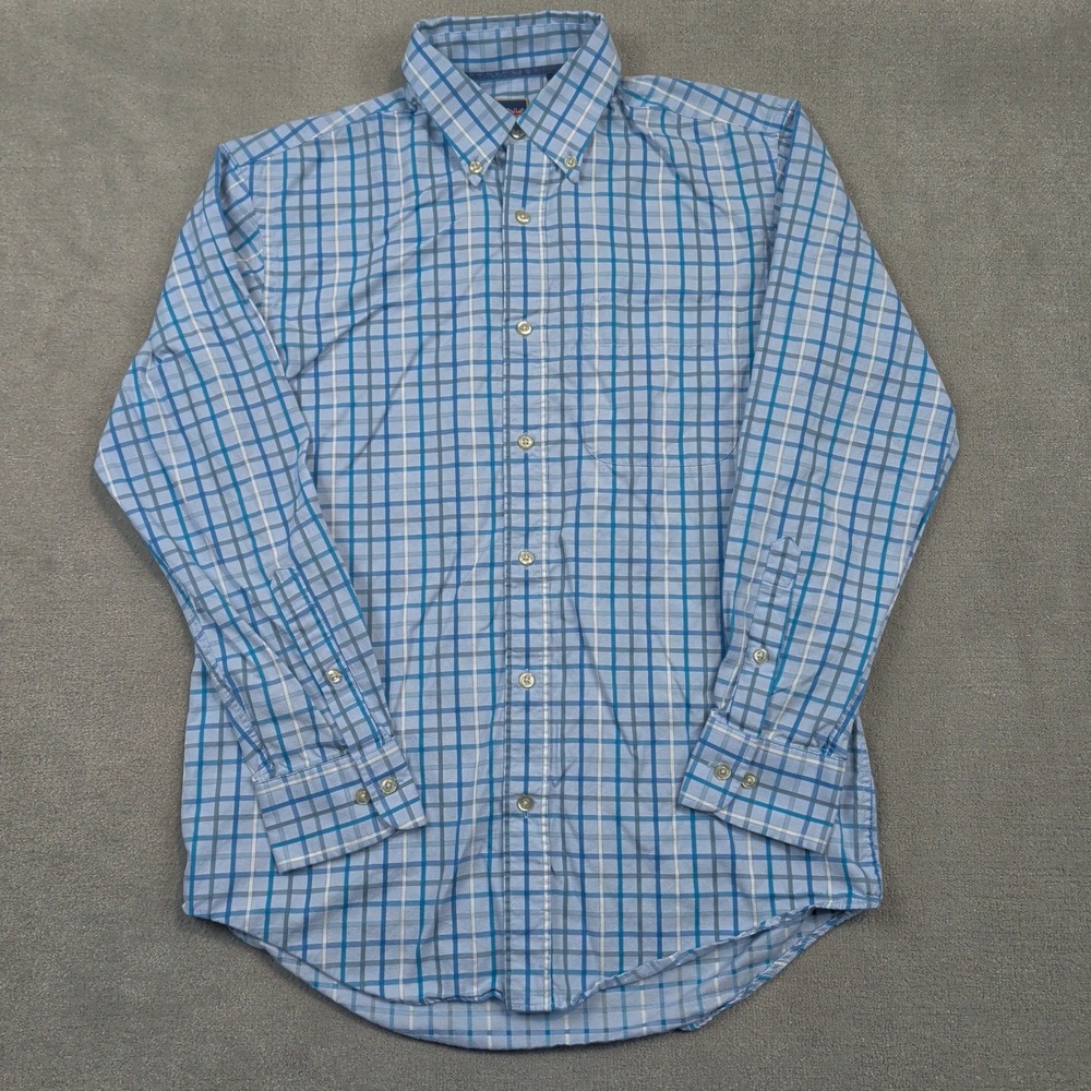 T Harris London Shirt Mens Medium Blue White Plaid Check Button Down Long Sleeve